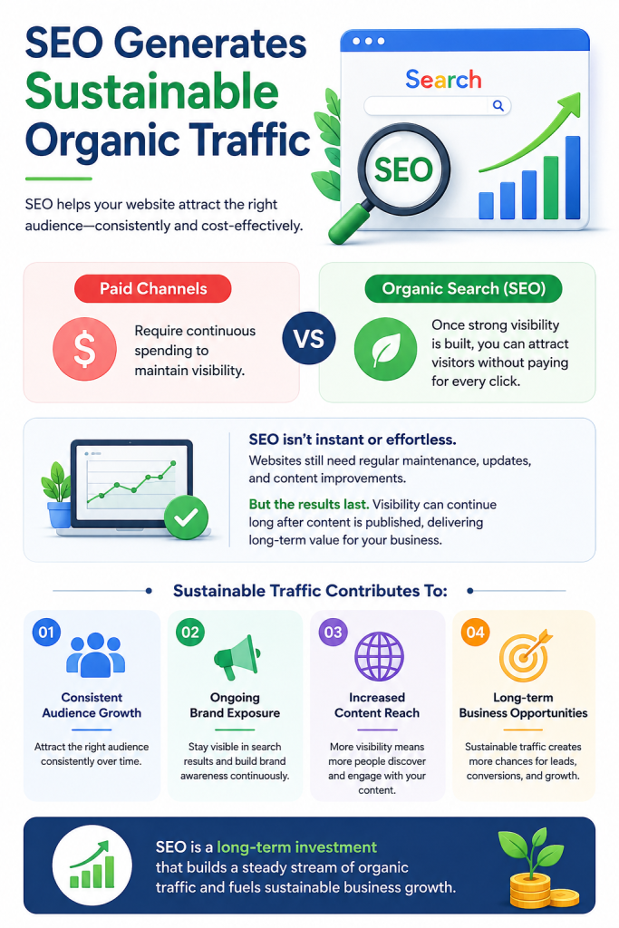 SEO Generates Sustainable Organic Traffic - 101SOLS - Best Seo Services in Lahore Pakistan
